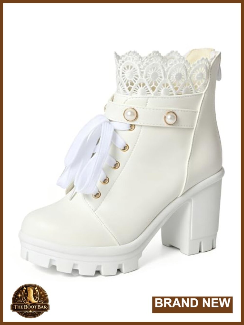 Platform Heel Combat Boots Women PU Leather Ankle Booties